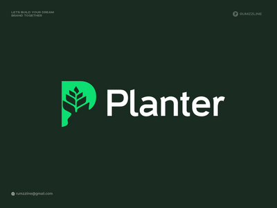 植物标志-叶子标志-P字母标志(plant logo - Leaf logo - P letter logo)