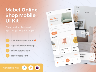 Mabel Online Shop 移动 UI 工具包模板(Mabel Online Shop Mobile UI Kit Template)