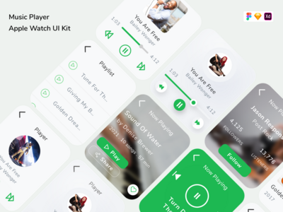 音乐播放器 Apple Watch UI 套件(Music Player Apple Watch UI Kit)