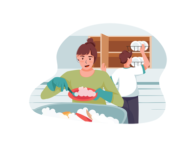 清洁队正在清洗和整理碗碟(The cleaning team is washing and arranging the dishes)