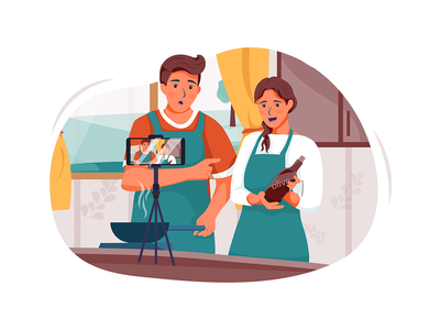 年轻女性博主影响者录制健康食品视频内容(Young female blogger influencer recording video content on healthy food)