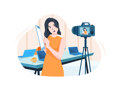 女商人在摄像机前在线指导(Businesswoman coaching online in front of a video camera)