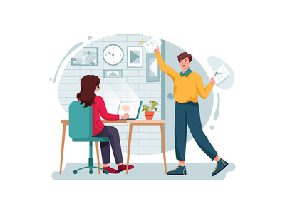 员工进入房间并将合同文件交给经理(Employee enters the room and gives the contract paper to the manager)