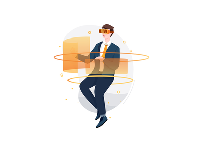 生动地体验 VR 眼镜的商人(Businessman experiencing VR glasses vividly)