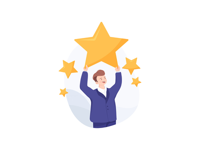 为评级、质量和商业理念持有五颗金星的商人(Businessman holding five gold stars for rating, quality and business concept)