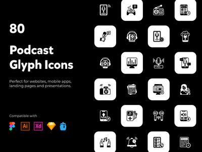 80 个播客和多媒体图标(80 podcast and multimedia Icons)