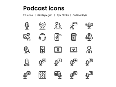 播客大纲图标集(Podcast Outline Icon Set)