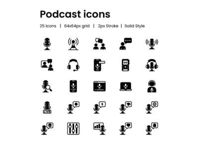 播客固体图标集(Podcast Solid Icon Set)