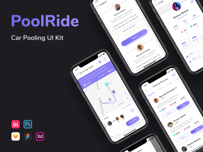 PoolRide - 拼车 UI 套件 #7(PoolRide - Car Pooling UI Kit #7)