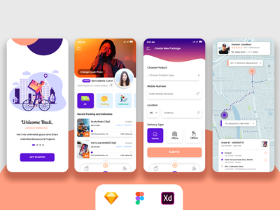 快递或邮政移动应用程序 UI 套件(Courier or Postal Mobile App UI Kit)