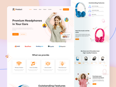 高级耳机登陆页面 UI V-01(Premium Headphone Landing page UI V-01)