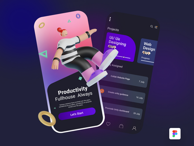 生产力黑暗 3D 应用程序 UI(Productivity Dark 3D App Ui)
