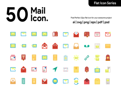 50 邮件平面图标(50 Mail Flat Icon)