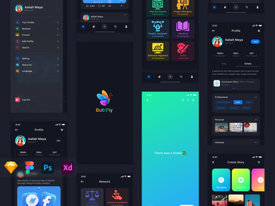 ButrFly - 社交 UI 工具包 - 个人资料和故事 - 黑暗(ButrFly - Social UI Kit - Profile & Story - Dark)
