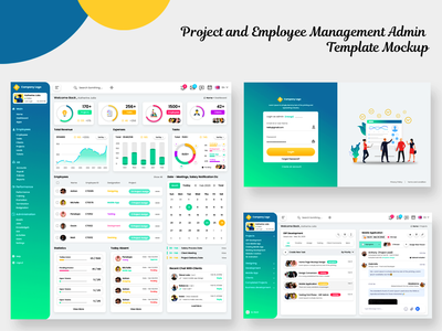 项目和员工管理管理模板样机(Project and Employee Management Admin Template Mockup)