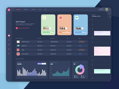ProManage 仪表板深色 UI(ProManage dashboard Dark UI)