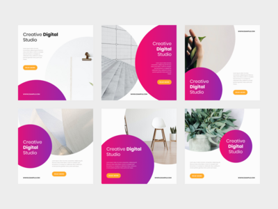 紫色渐变创意数字工作室方形横幅社交媒体帖子模板(purple gradient creative digital studio square banner social media post template)