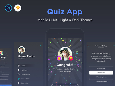 测验应用程序 - 移动琐事游戏 UI 套件(Quiz App - Mobile Trivia Game UI Kit)