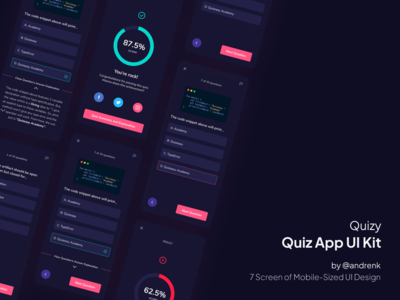 测验：测验应用暗模式 UI 套件(Quizy: Quiz App Dark Mode UI Kit)