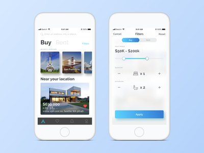 Sketch 的房地产应用程序 UI(Real Estate App UI for Sketch)