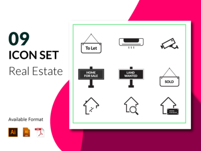房地产图标集设计(Real Estate Icon Set Design)