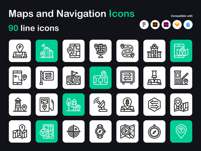 位置地图线性图标(Location Maps Linear Icons)