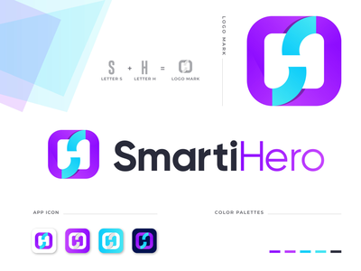 SmartiHero 标志设计 || S + H 字母标志概念(SmartiHero Logo Design || S + H letter logo concept)