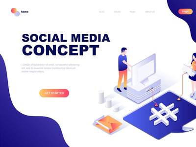 社交媒体等距登陆页面模板(Social Media Isometric Landing Page Template)