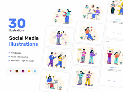 30 个时尚社交媒体插图(30 Trendy Social Media Illustrations)