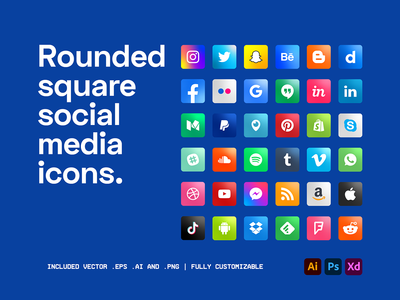 圆角社交媒体图标(Rounded Square Social Media Icons)