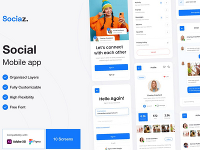 社交媒体移动应用程序 UI 套件(Social Media Mobile App UI Kit)