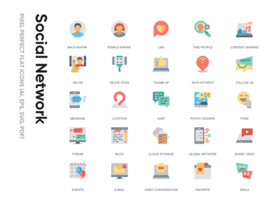 平面图标-社交网络(Flat Icon - Social Network)