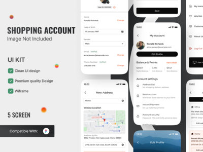 购物帐户设置 - UI 套件模板(Shopping Account Settings - Ui kits Template)