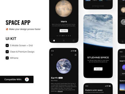 空间移动应用程序 - UI 工具包模板(Space Mobile App - UI Kit Template)