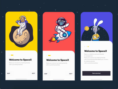 空间移动应用程序载入屏幕(space mobile app onboarding screens)