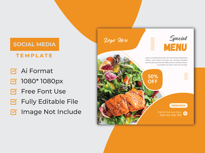 特殊食品菜单促销社交媒体 instagram 帖子横幅模板 A(Special Food Menu promotion Social Media instagram post banner Template A)