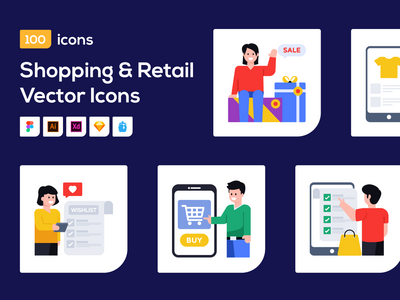 100 购物字符矢量图标(100 Shopping Character Vector Icons)