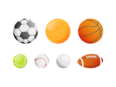 不同运动平面颜色矢量对象集的球(Balls for different sport flat color vector objects set)