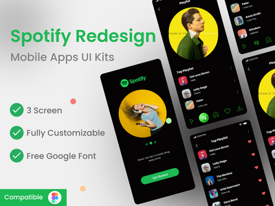 Spotify 重新设计挑战应用程序 UI 套件(Spotify Redesign Challenge App UI Kits)