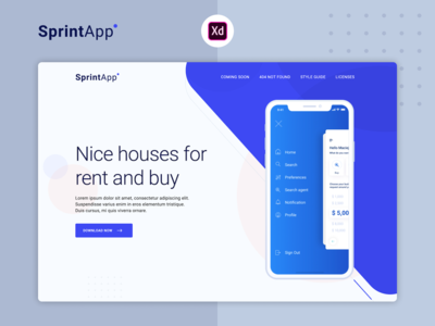 SprintApp - 移动应用登陆页面模板 (Adobe XD)(SprintApp - Mobile app landing page template (Adobe XD))