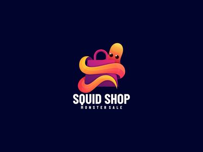 鱿鱼店标志设计(Squid Shop logo design)