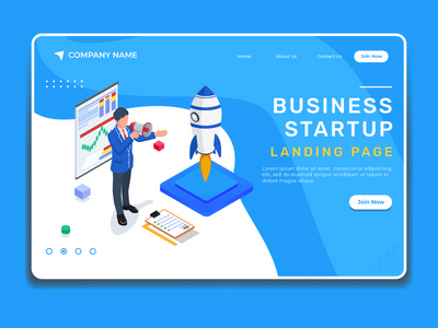 业务启动登陆页面插图模板。(Business startup landing page illustration template.)
