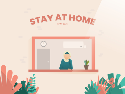 呆在家里平插图(Stay at Home Flat Illustration)