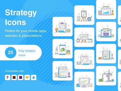 战略扁线图标包(Strategy Flat Line Icons Pack)