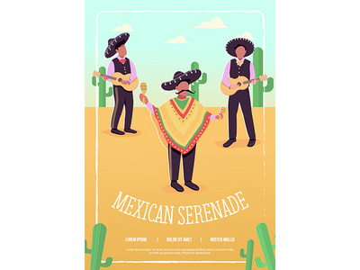 墨西哥小夜曲平面矢量模板(Mexican serenade flat vector template)