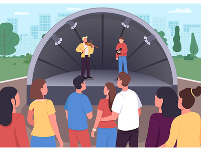 现场音乐音乐会平面彩色矢量图(Live music concert flat color vector illustration)