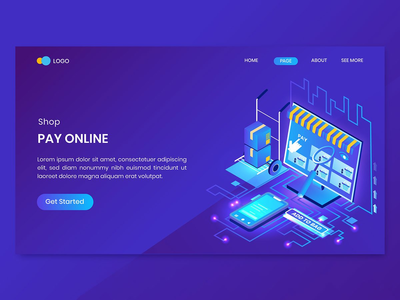 购物支付在线等距概念登陆页面(Shopping Pay Online Isometric Concept Landing Page)