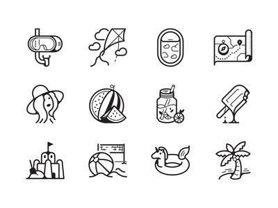 夏季和假期图标集(Summertime and vacation icon set)