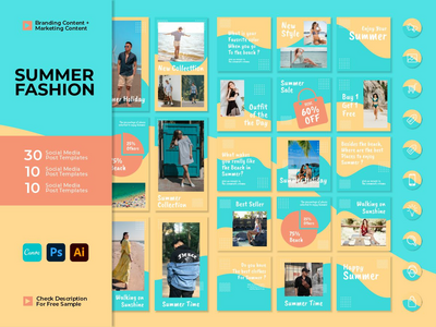 Instagram 帖子模板 - 夏季时尚社交媒体模板(Instagram Post Templates - Summer Fashion Social Media Template)