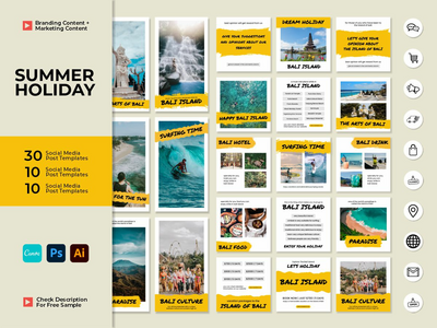 Instagram 帖子模板 - 暑假社交媒体模板(Instagram Post Templates - Summer Holiday Social Media Template)